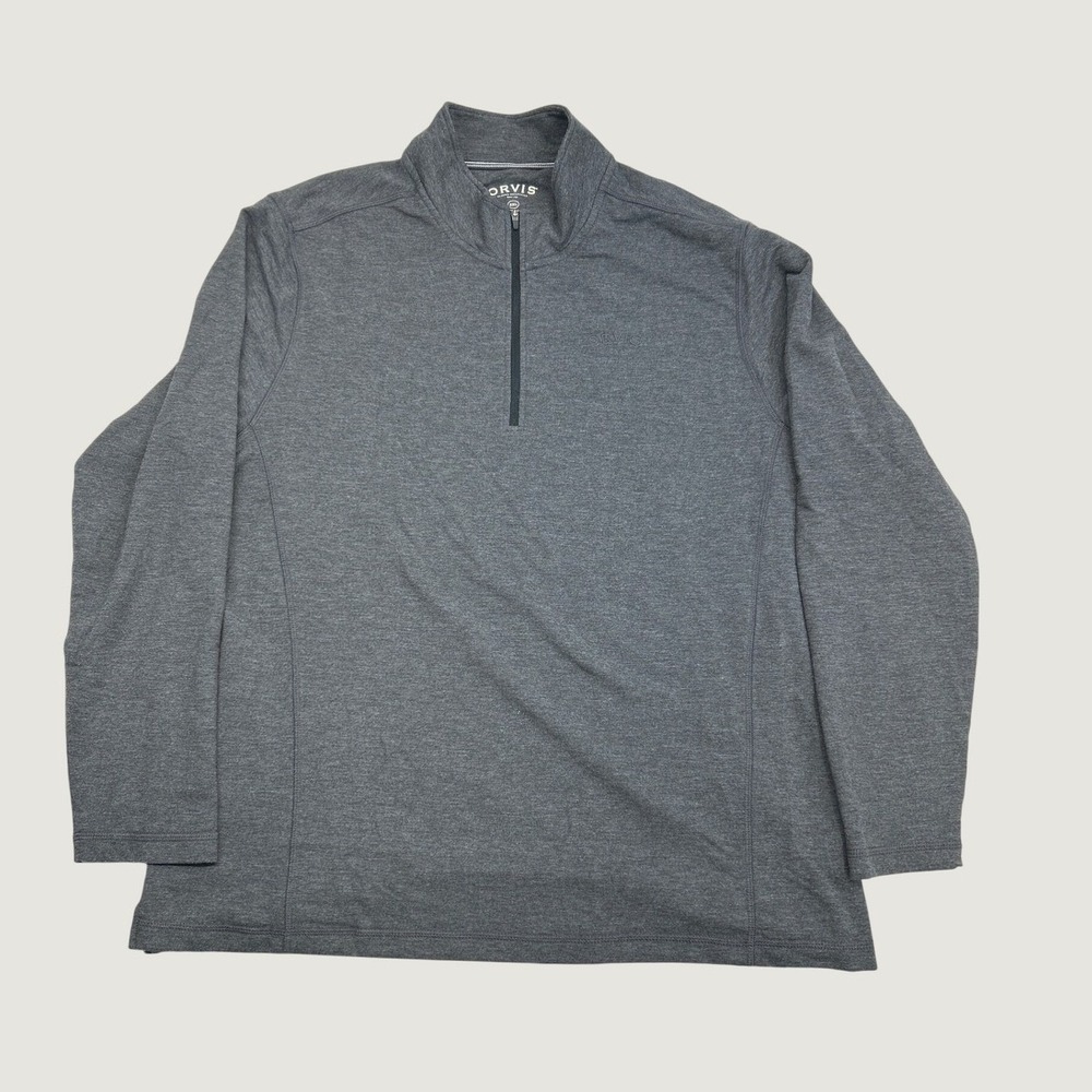 Orvis Pullover Men XXL Gray Quarter Zip Classic Collection Heathered Stretch